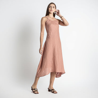 Lyra – Premium Asymmetrical Strap Linen Dress – Clay