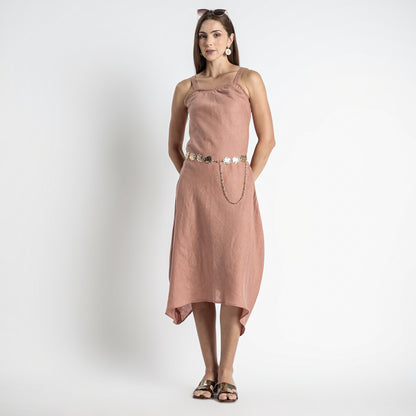 Lyra – Premium Asymmetrical Strap Linen Dress – Clay