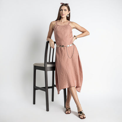 Lyra – Premium Asymmetrical Strap Linen Dress – Clay