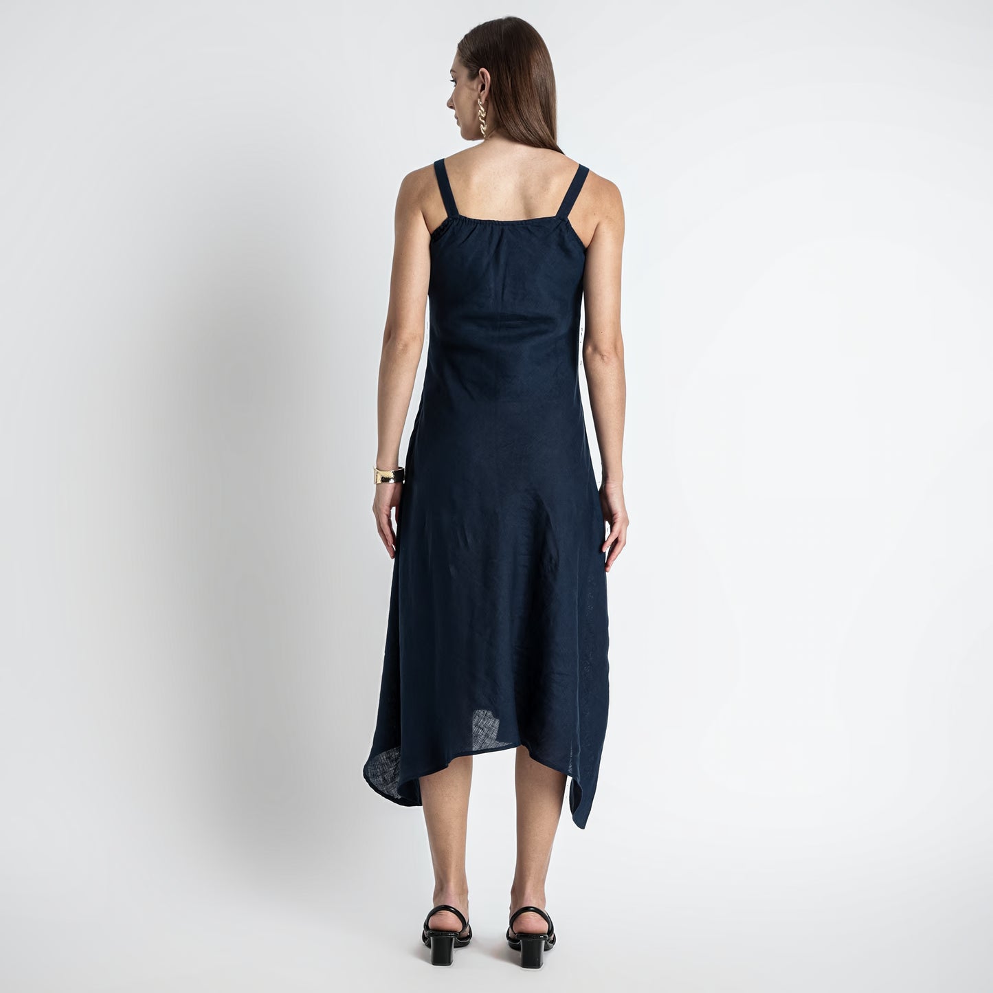 Lyra – Premium Asymmetrical Strap Linen Dress – Indigo
