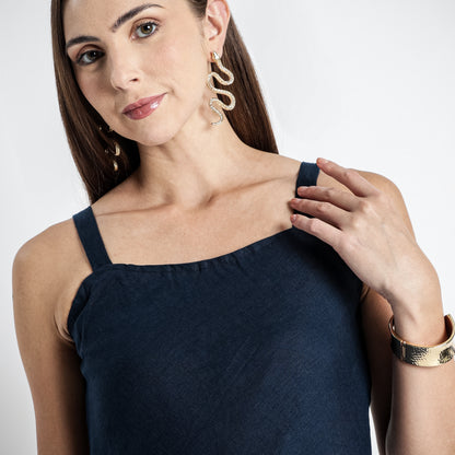 Lyra – Premium Asymmetrical Strap Linen Dress – Indigo