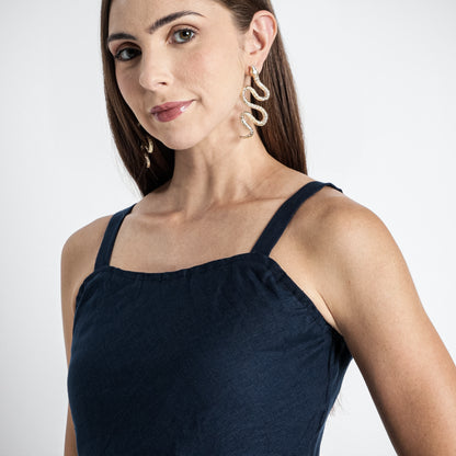 Lyra – Premium Asymmetrical Strap Linen Dress – Indigo
