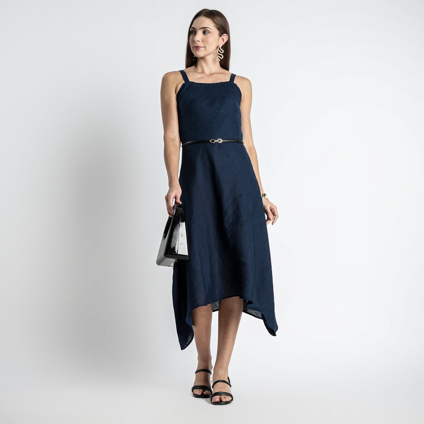 Lyra – Premium Asymmetrical Strap Linen Dress – Indigo