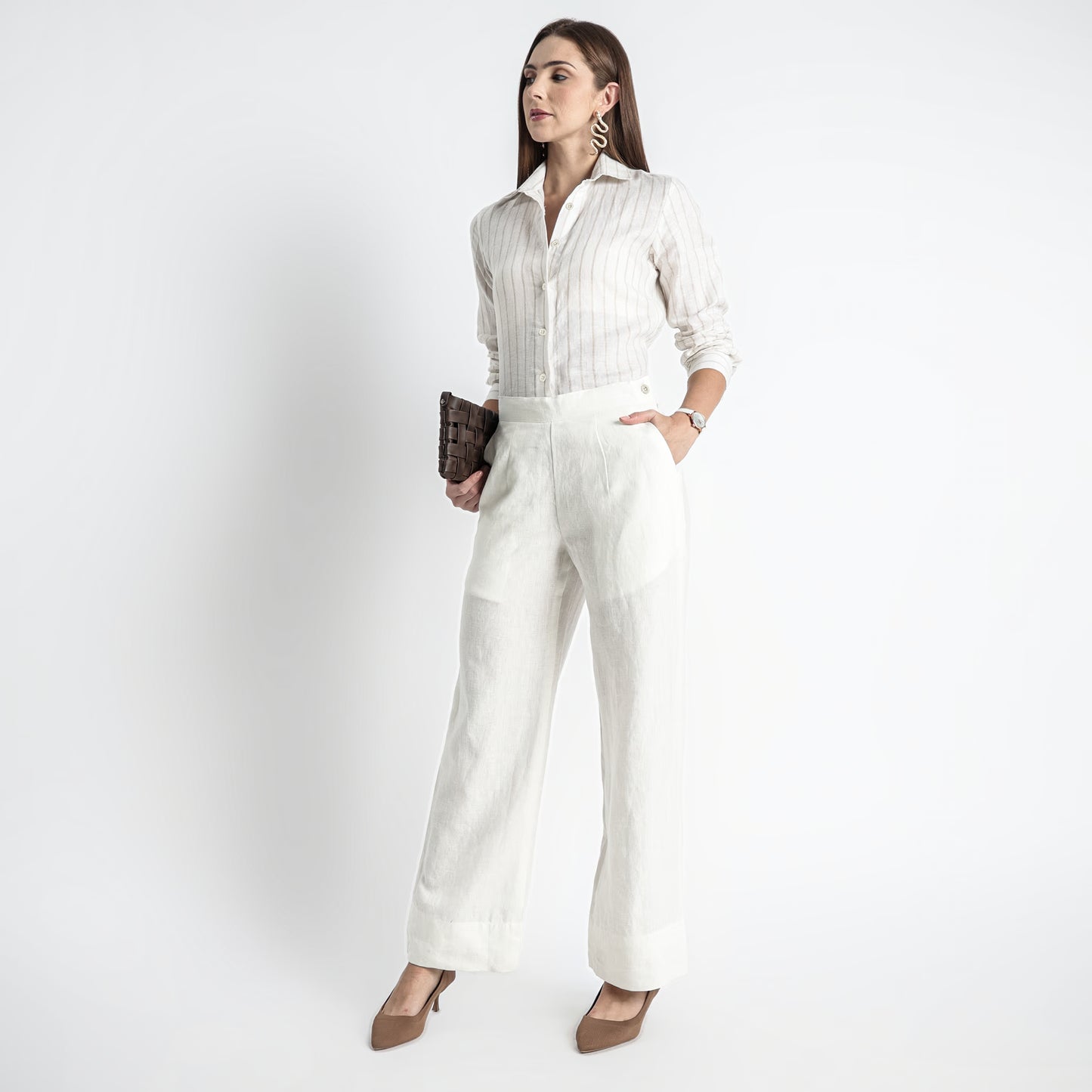 Moscow – Double Pleated Straight-Leg Linen Trousers – Ivory