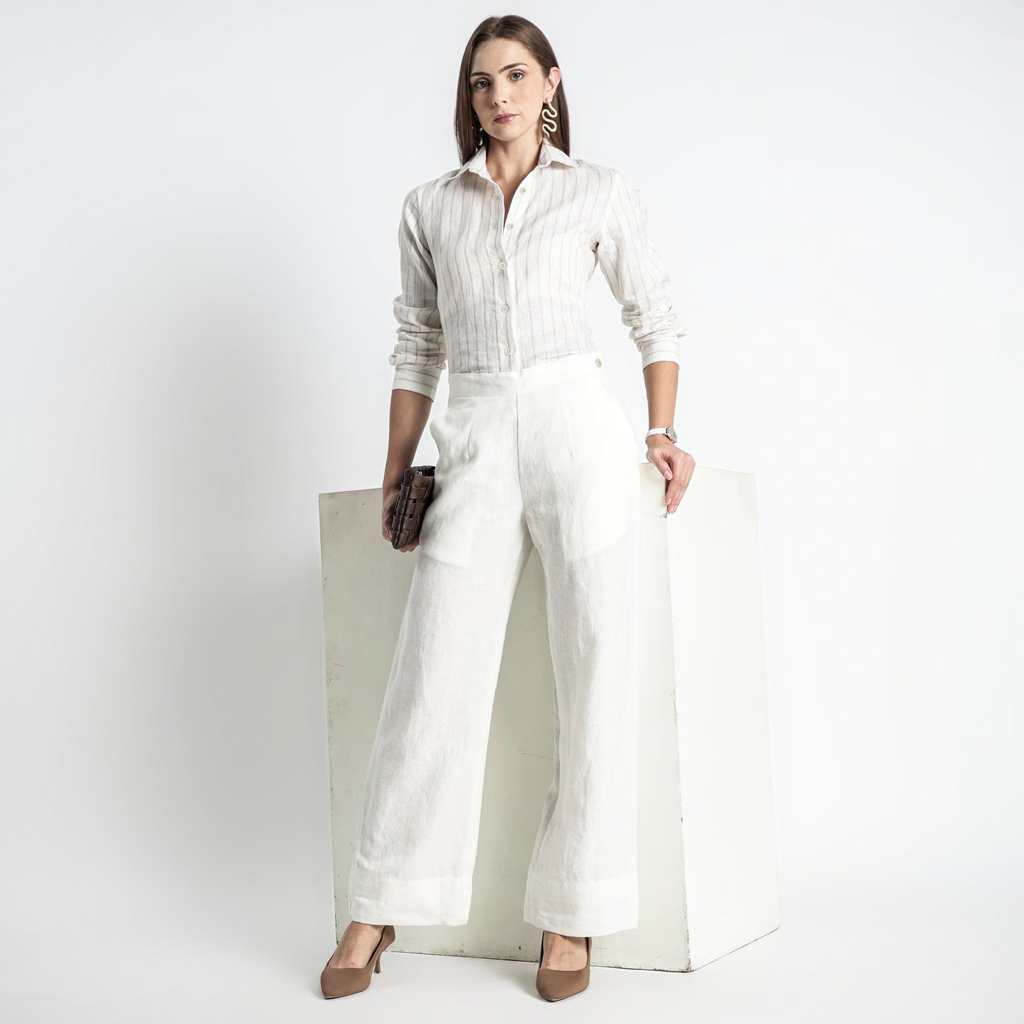 Moscow – Double Pleated Straight-Leg Linen Trousers – Ivory