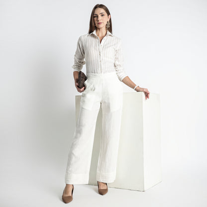 Moscow – Double Pleated Straight-Leg Linen Trousers – Ivory