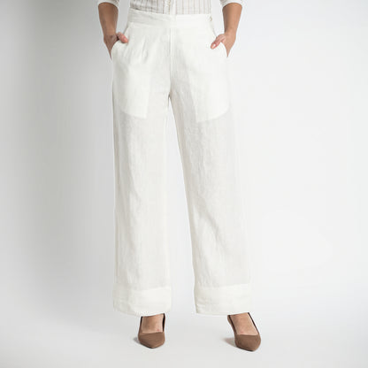 Moscow – Double Pleated Straight-Leg Linen Trousers – Ivory