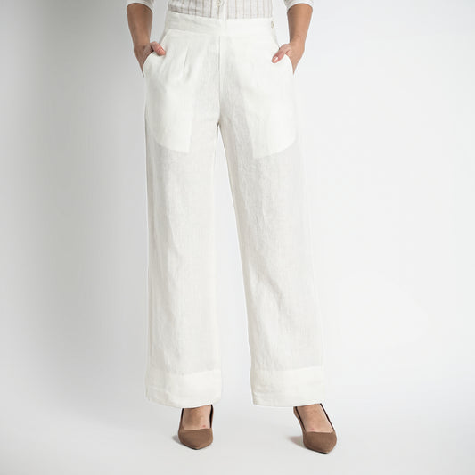 Moscow – Double Pleated Straight-Leg Linen Trousers – Ivory