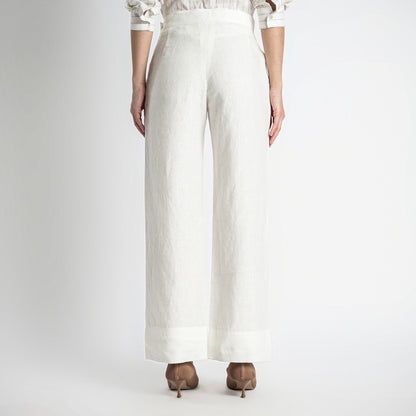 Moscow – Double Pleated Straight-Leg Linen Trousers – Ivory