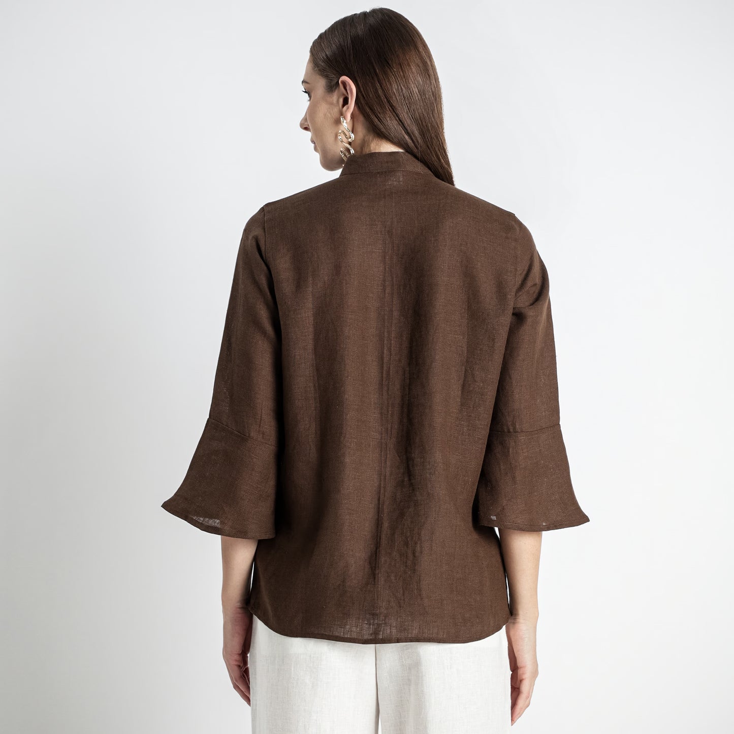 Rowan – Flounce Sleeve Linen Blouse – Sepia