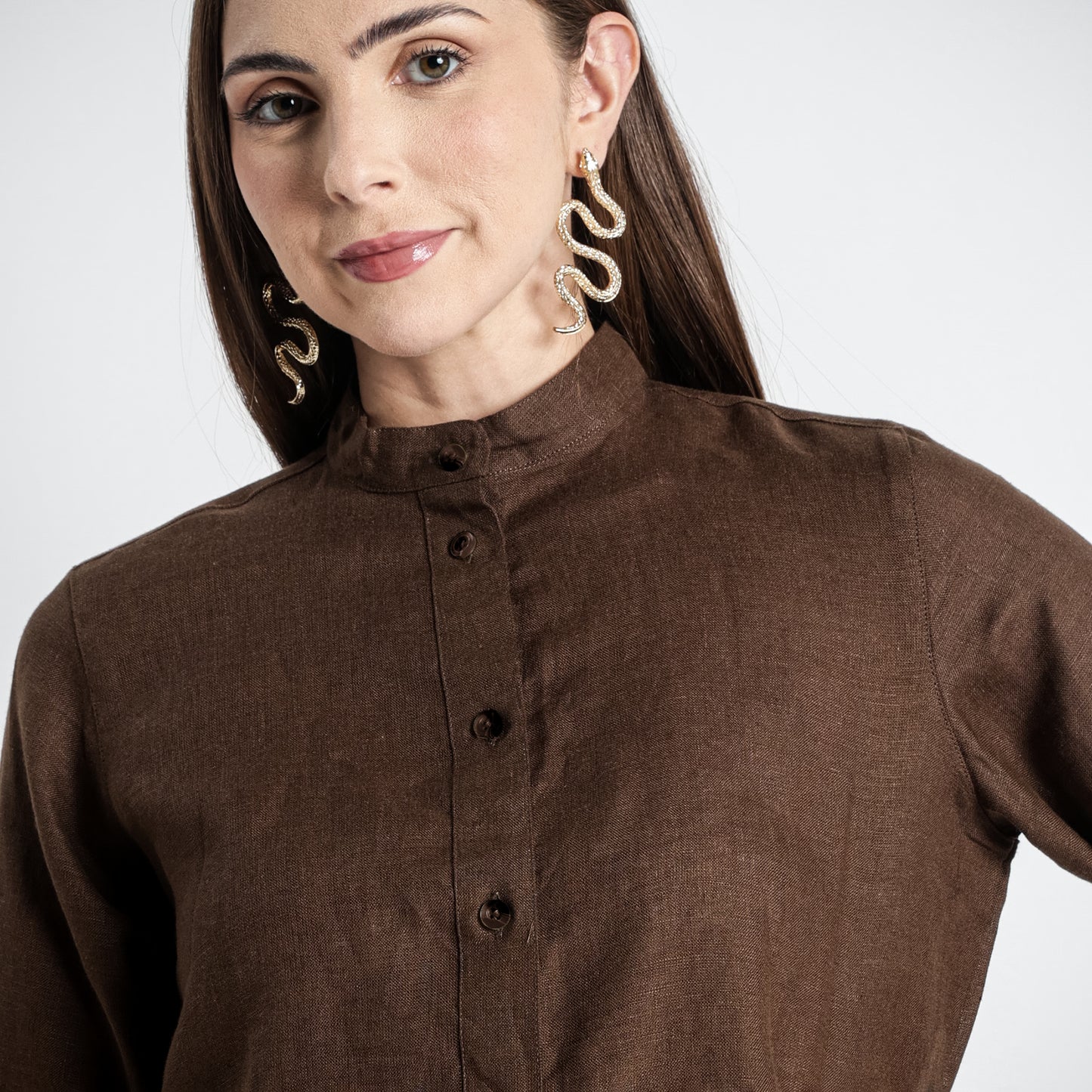 Rowan – Flounce Sleeve Linen Blouse – Sepia