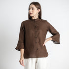 Rowan – Flounce Sleeve Linen Blouse – Sepia