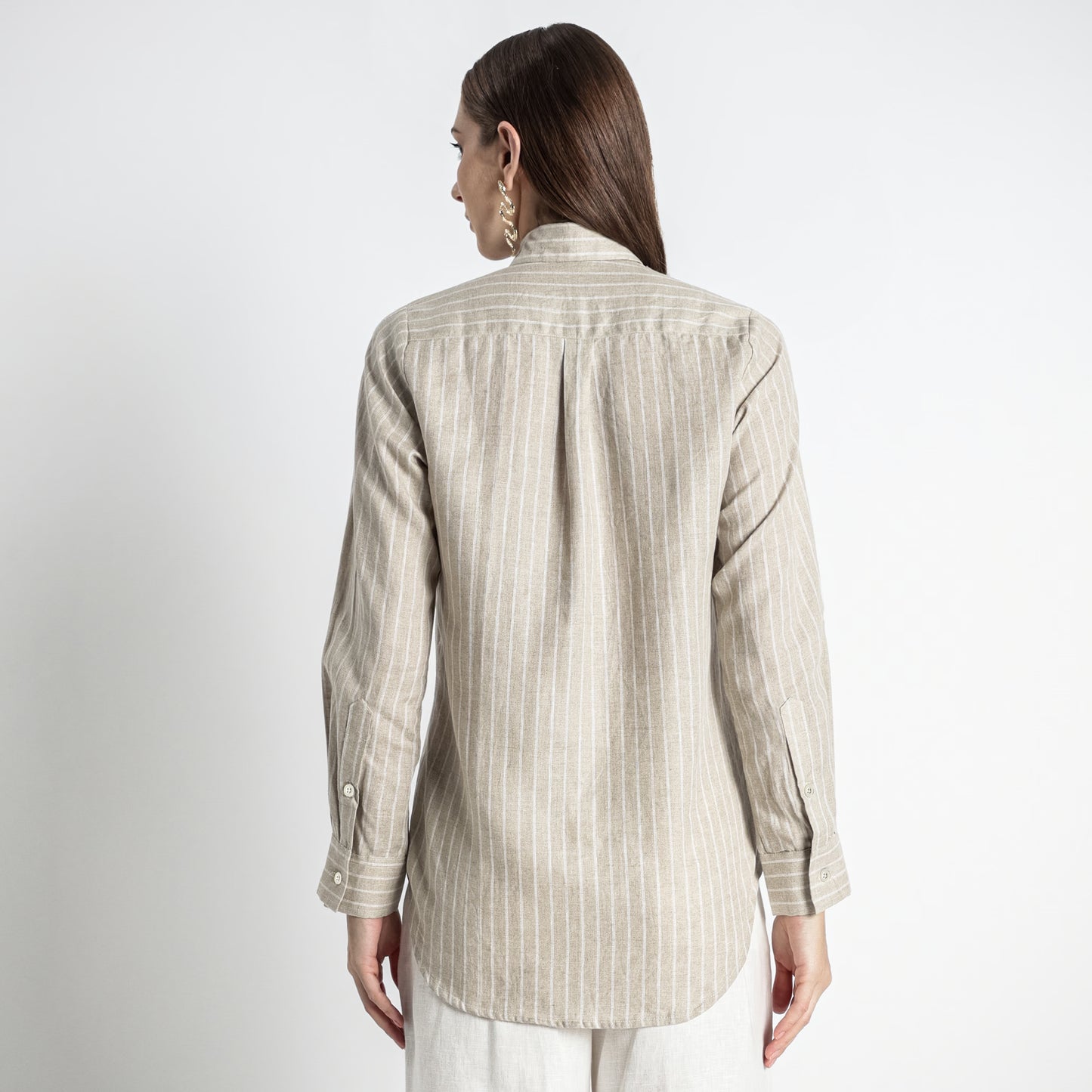 Ais – French Double Cuff Linen Shirt – Blanc Sand Stripes