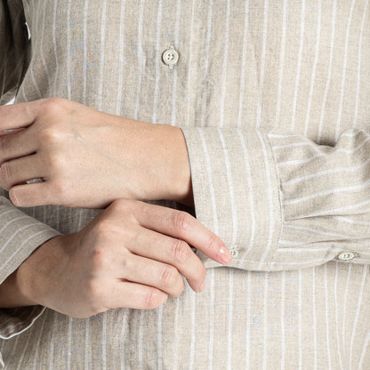 Ais – French Double Cuff Linen Shirt – Blanc Sand Stripes