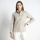 Ais – French Double Cuff Linen Shirt – Blanc Sand Stripes
