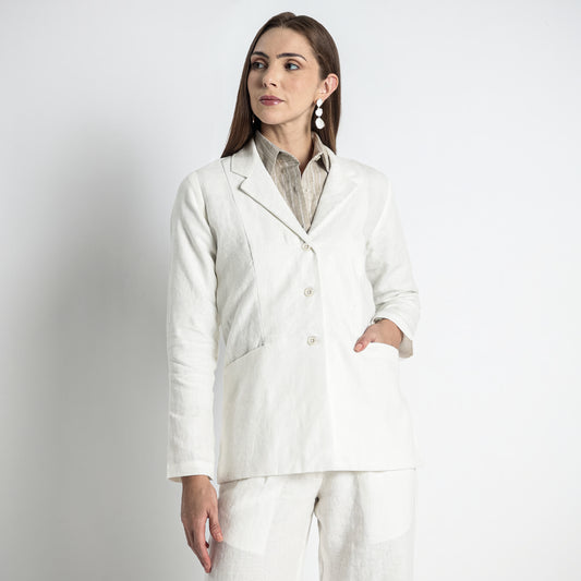 Belucci – Tailored Notch Lapel Linen Blazer – Ivory