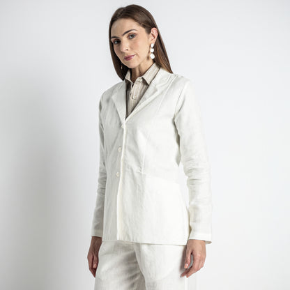 Belucci – Tailored Notch Lapel Linen Blazer – Ivory