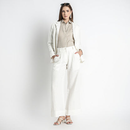 Summit – Pleated Wide-Leg Linen Trousers – Ivory