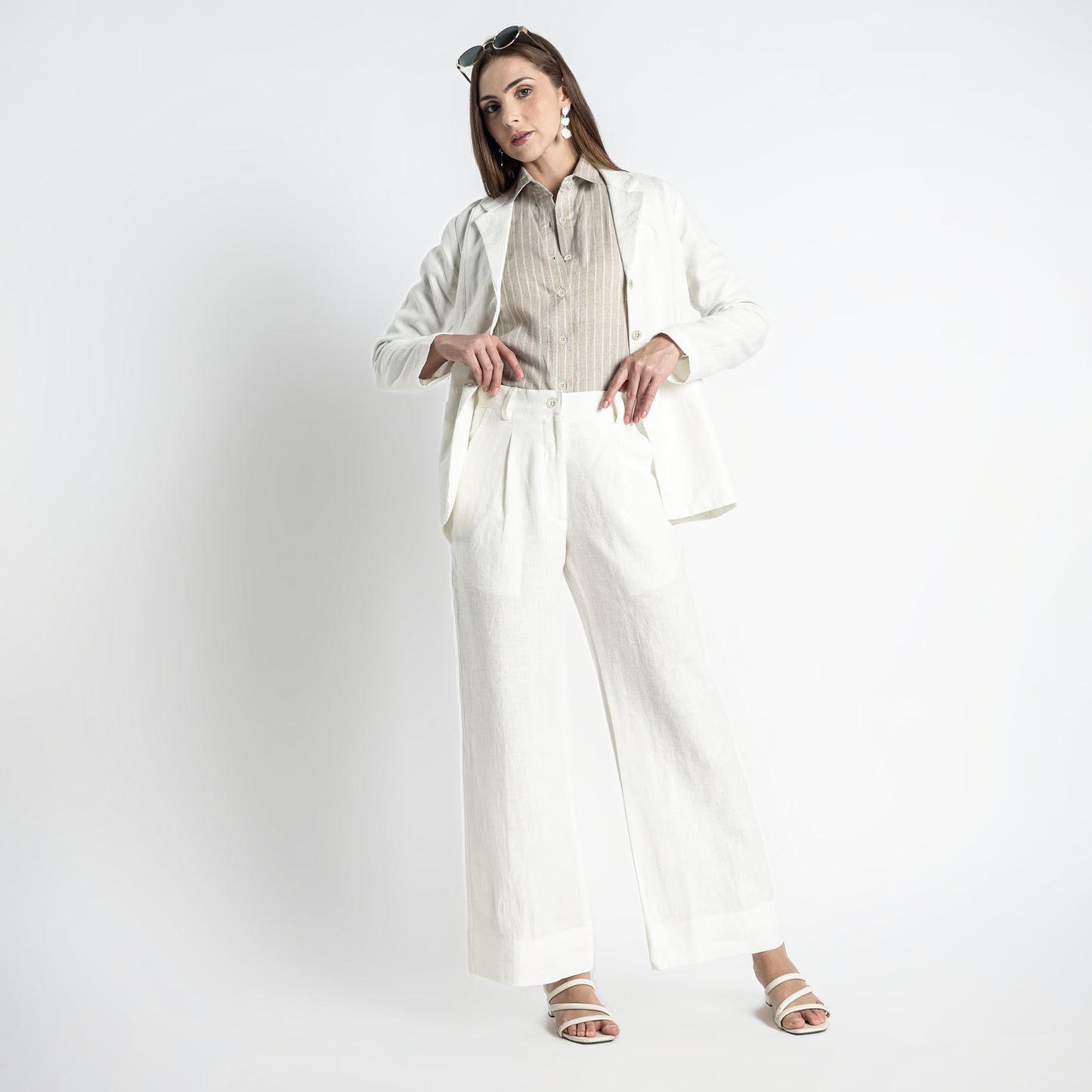 Summit – Pleated Wide-Leg Linen Trousers – Ivory