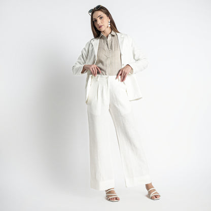 Summit – Pleated Wide-Leg Linen Trousers – Ivory