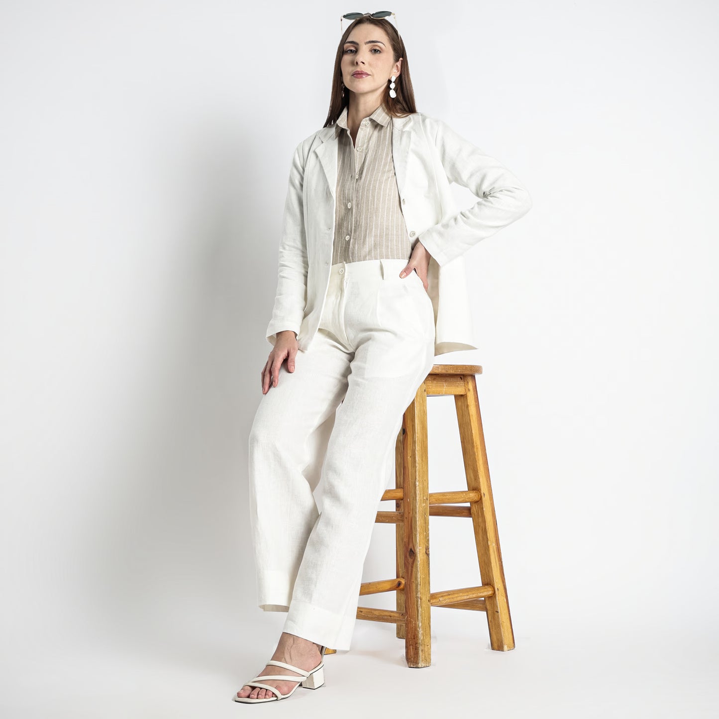 Summit – Pleated Wide-Leg Linen Trousers – Ivory