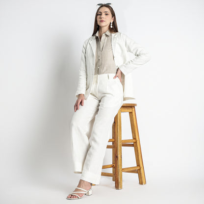 Summit – Pleated Wide-Leg Linen Trousers – Ivory
