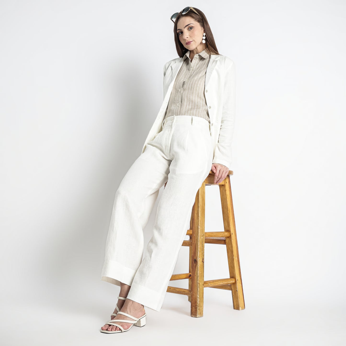 Summit – Pleated Wide-Leg Linen Trousers – Ivory