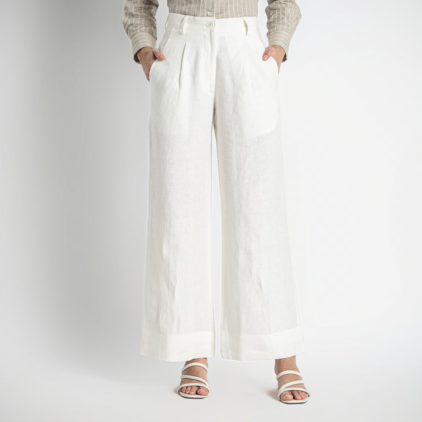 Summit – Pleated Wide-Leg Linen Trousers – Ivory