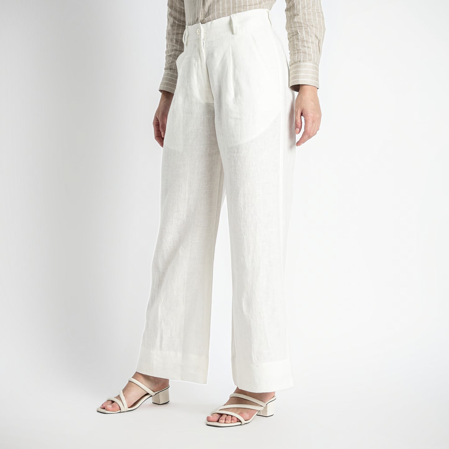 Summit – Pleated Wide-Leg Linen Trousers – Ivory