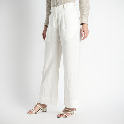 Summit – Pleated Wide-Leg Linen Trousers – Ivory