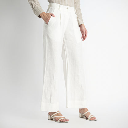 Summit – Pleated Wide-Leg Linen Trousers – Ivory