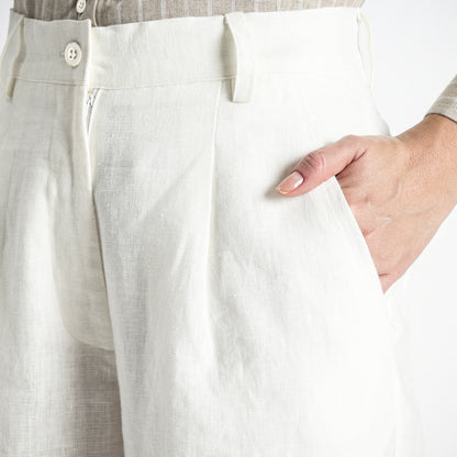 Summit – Pleated Wide-Leg Linen Trousers – Ivory