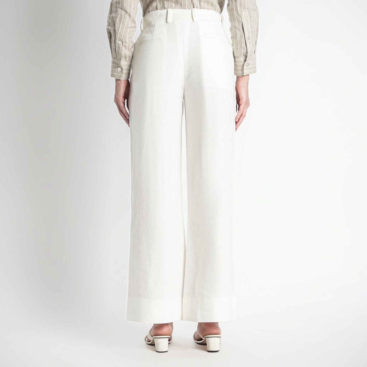 Summit – Pleated Wide-Leg Linen Trousers – Ivory