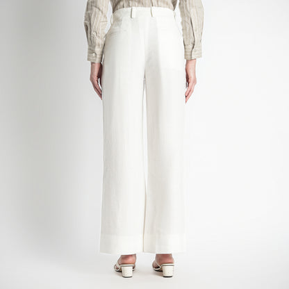 Summit – Pleated Wide-Leg Linen Trousers – Ivory