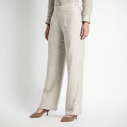 Moscow – Double Pleated Straight-Leg Linen Trousers – Sand