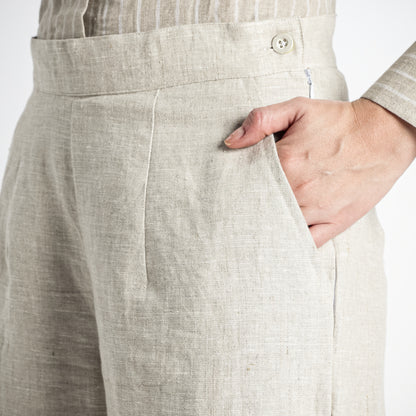 Moscow – Double Pleated Straight-Leg Linen Trousers – Sand