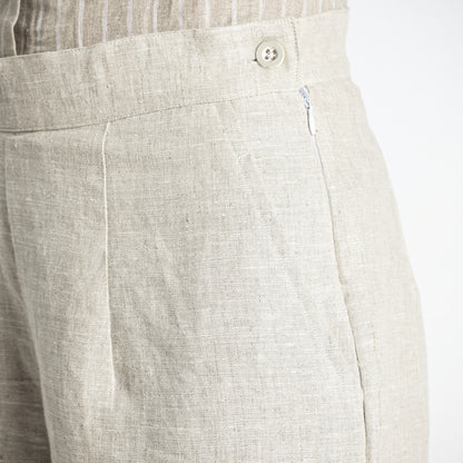 Moscow – Double Pleated Straight-Leg Linen Trousers – Sand