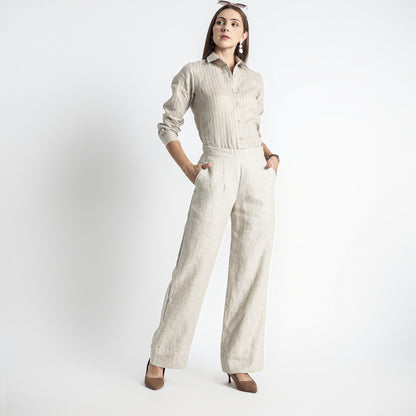 Moscow – Double Pleated Straight-Leg Linen Trousers – Sand