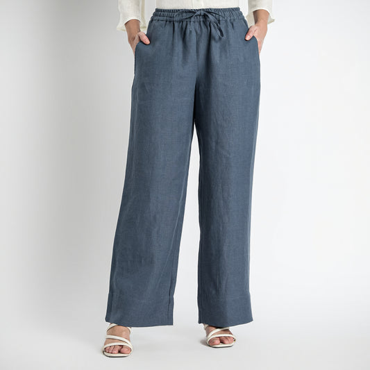 Sarah – Relaxed Drawstring Linen Lounge Pants – Pacific