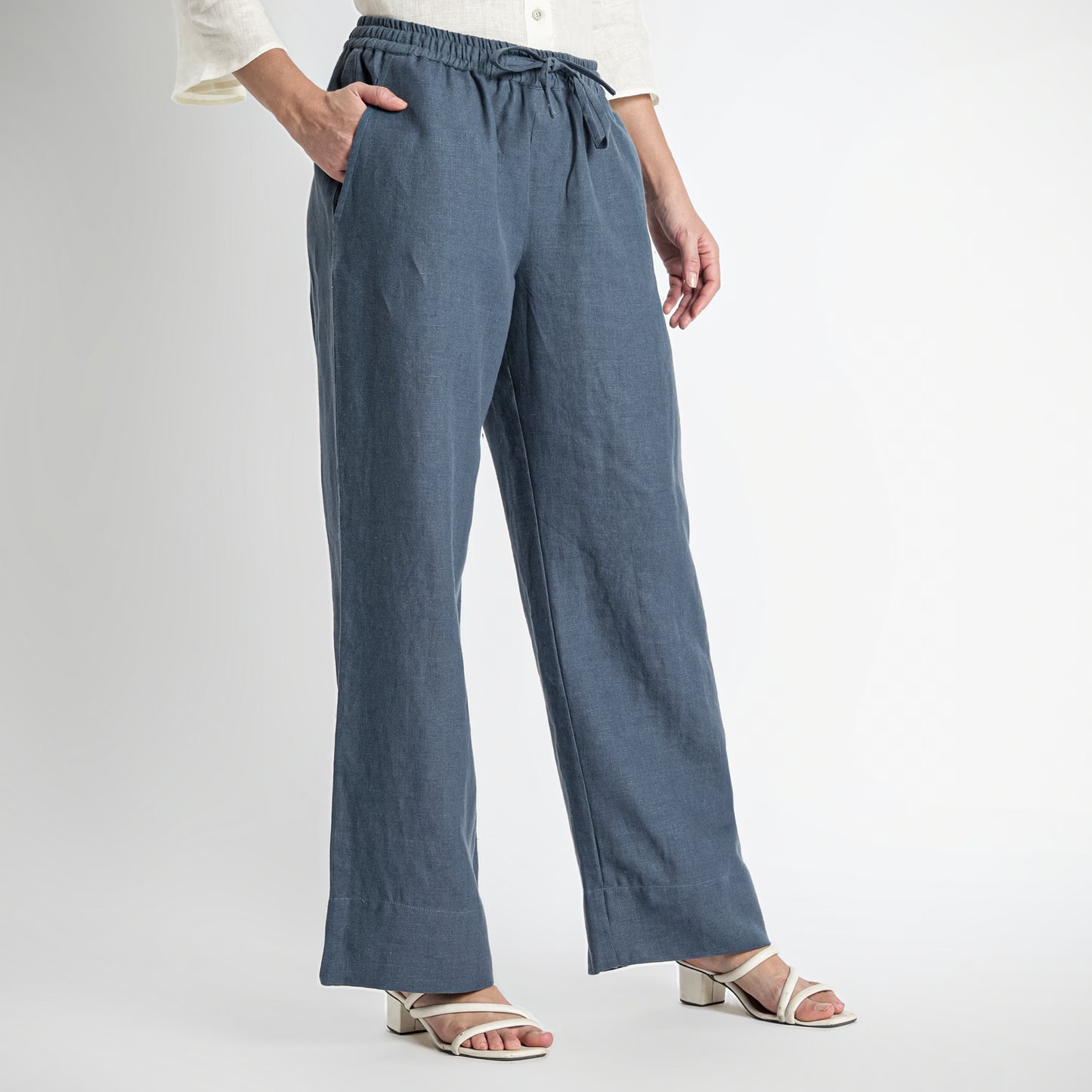Sarah – Relaxed Drawstring Linen Lounge Pants – Pacific