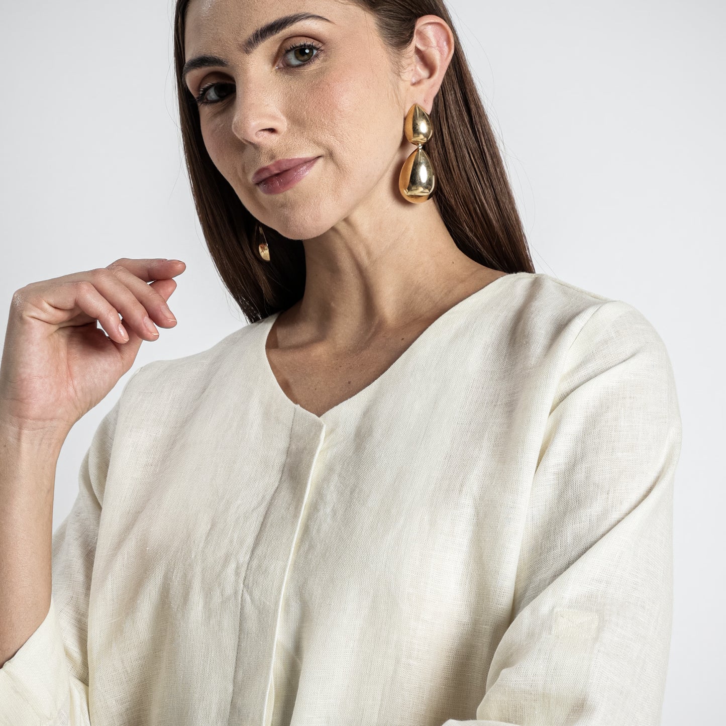Gadot – Premium Concealed Placket Linen Shirt – Ivory