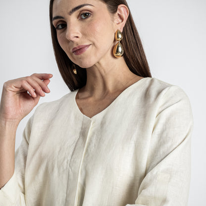Gadot – Premium Concealed Placket Linen Shirt – Ivory
