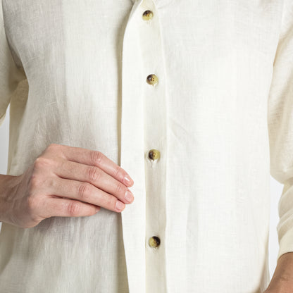 Gadot – Premium Concealed Placket Linen Shirt – Ivory