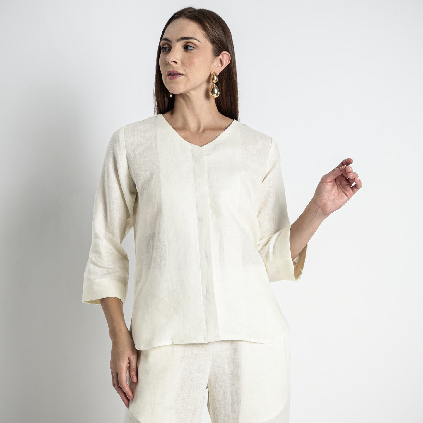 Gadot – Premium Concealed Placket Linen Shirt – Ivory