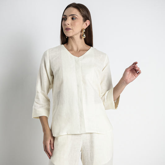 Gadot – Premium Concealed Placket Linen Shirt – Ivory