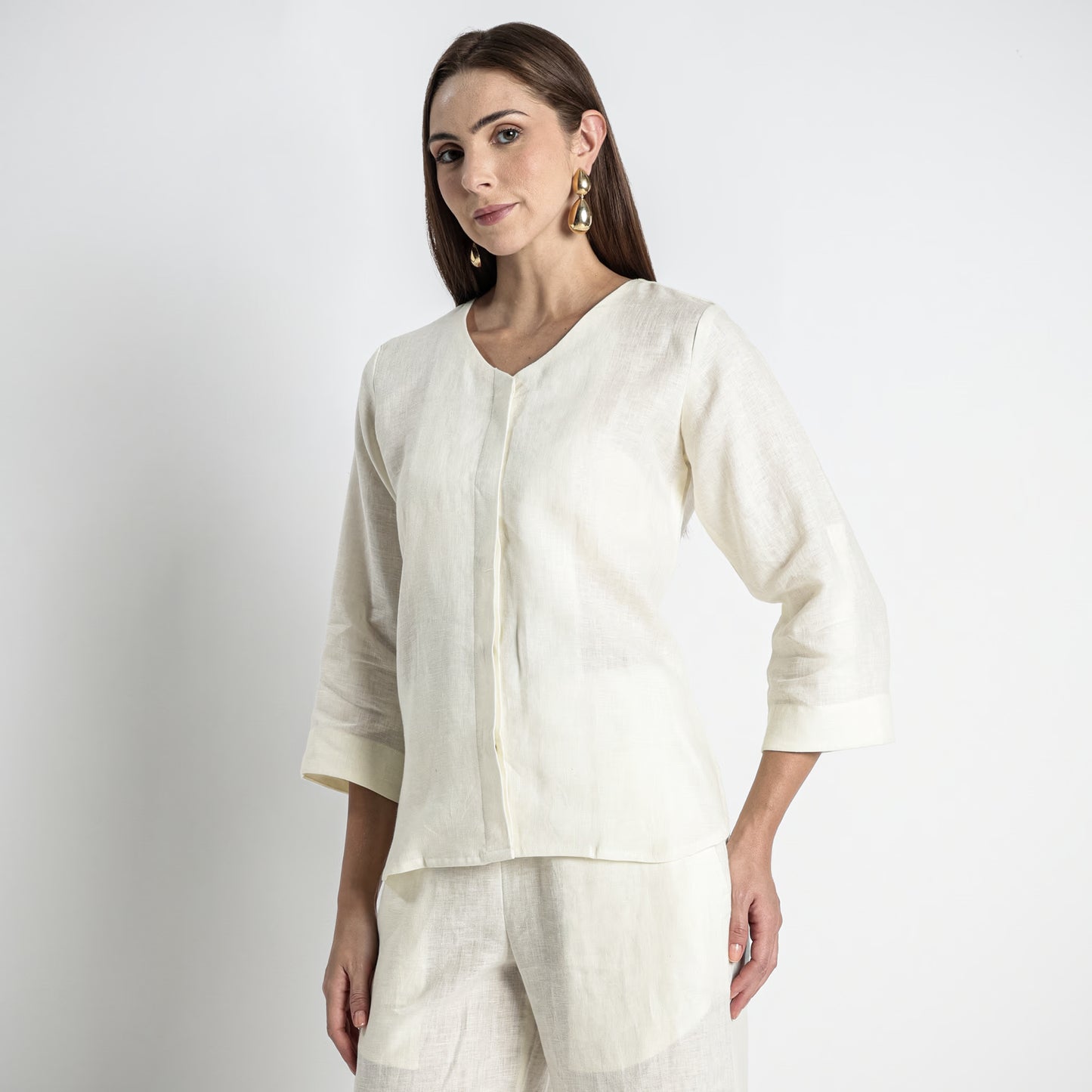 Gadot – Premium Concealed Placket Linen Shirt – Ivory