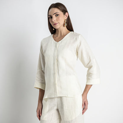 Gadot – Premium Concealed Placket Linen Shirt – Ivory