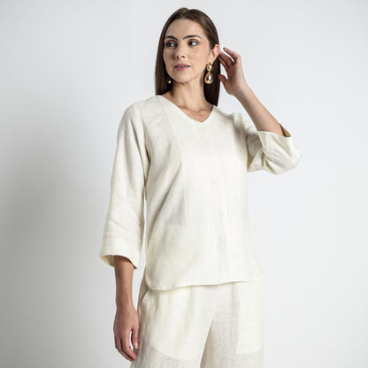 Gadot – Premium Concealed Placket Linen Shirt – Ivory