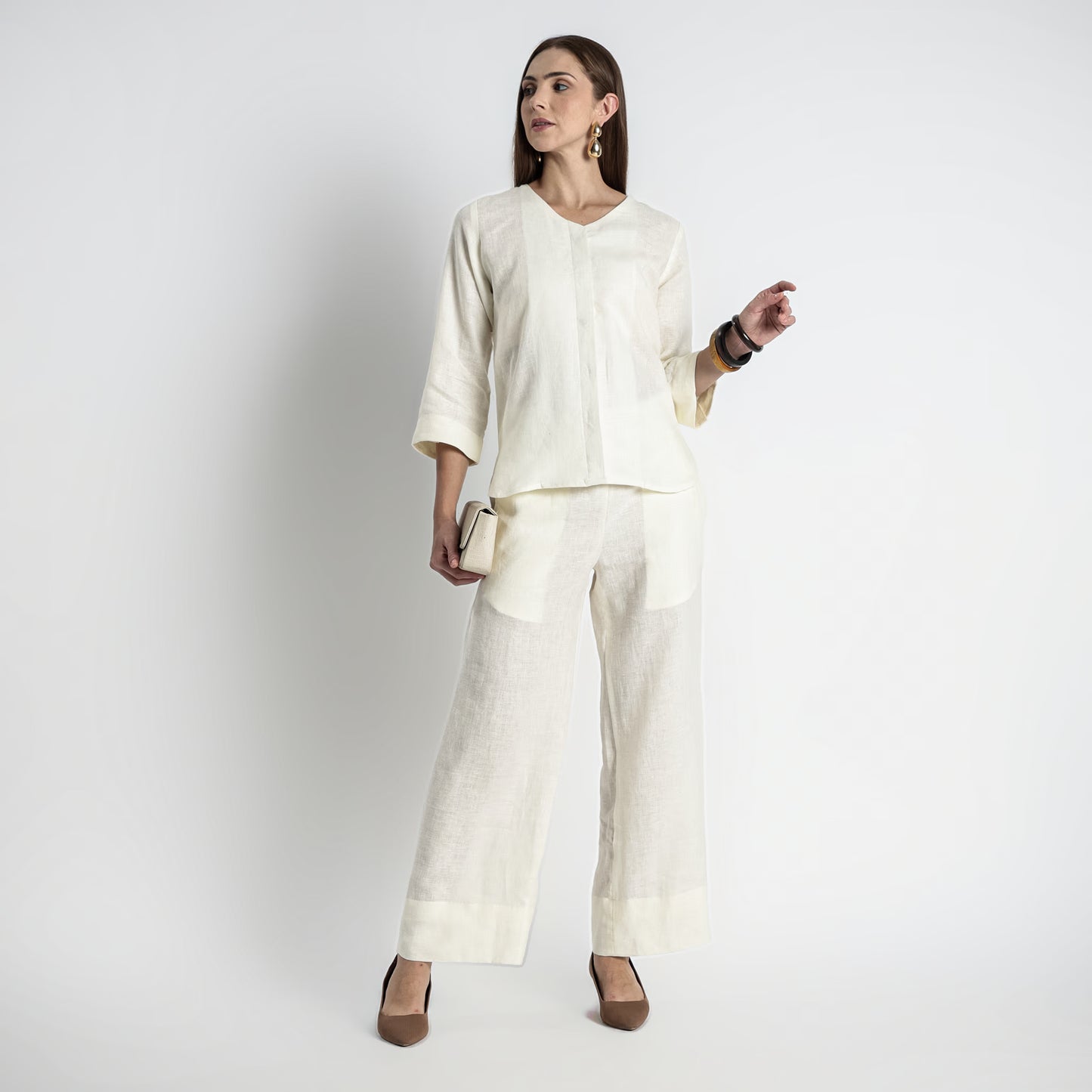 Gadot – Premium Concealed Placket Linen Shirt – Ivory