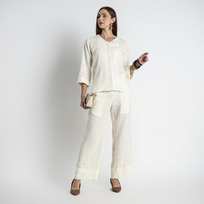 Gadot – Premium Concealed Placket Linen Shirt – Ivory
